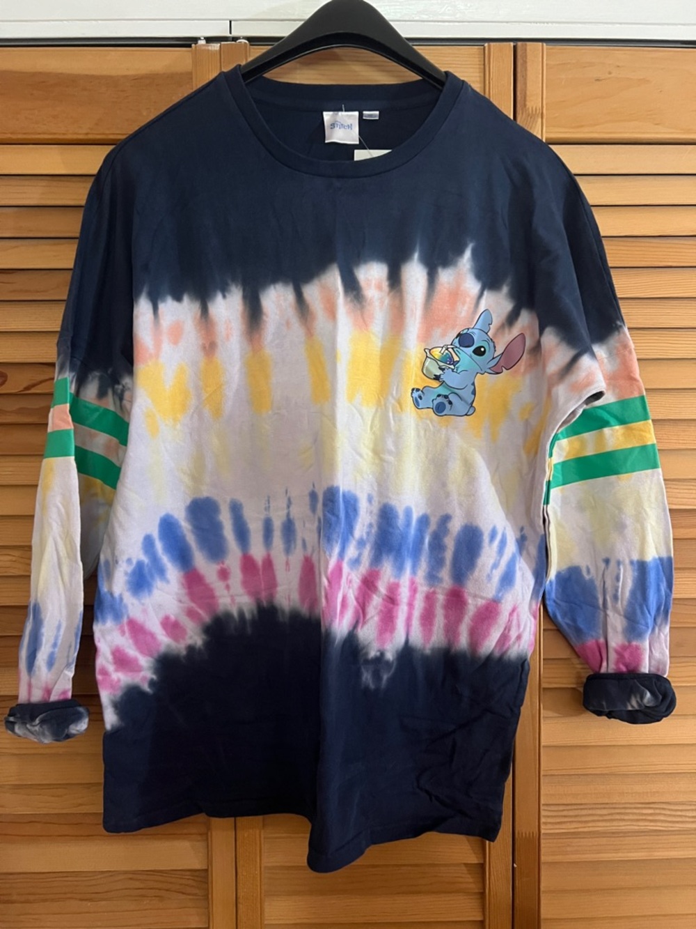 Disney Tie-Dye Stitch Long Sleeve Sweatshirt in Navy, Yellow, Pink, Blue, Green